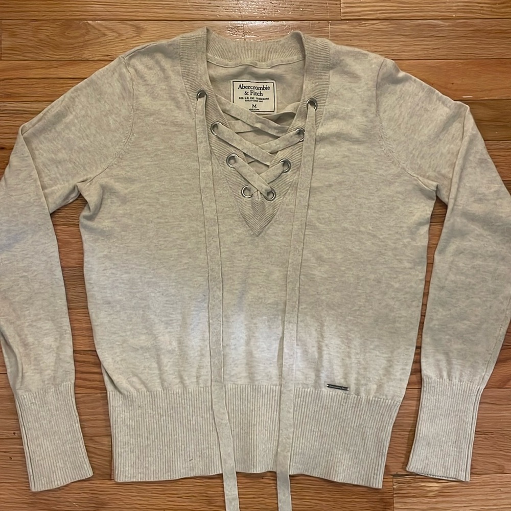 Abercrombie Lace up V-neck Sweater
